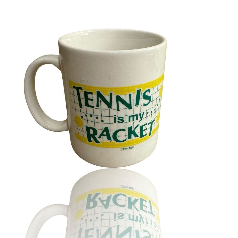 Vintage Tennis Is My Racket Ceramic Coffee Mug White Classic: 80’s